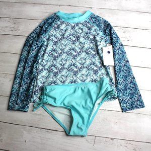 Aqua Et Sol Girl's Rashguard Swimsuit Size 7/8 UPF 50+ 2 Pc